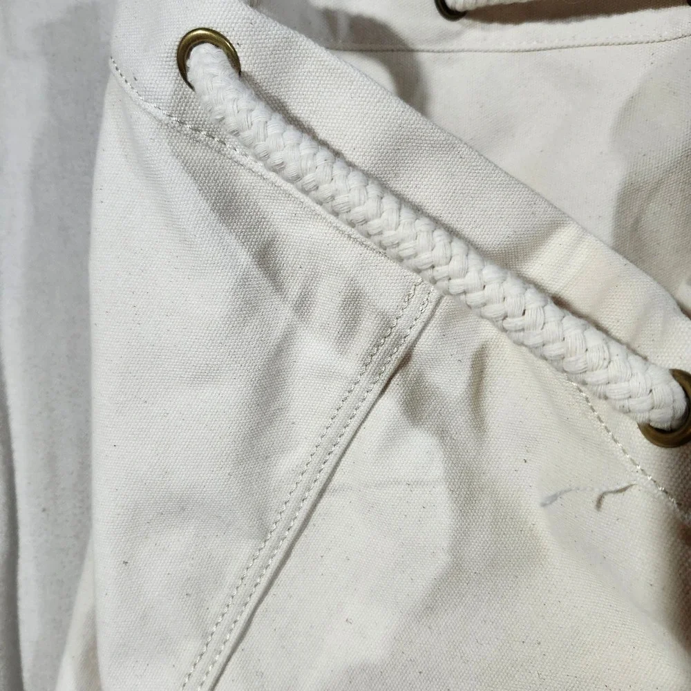 Lands End Canvas Laundry Bag Natural Khaki Drawstring Shoulder Strap Large Dorm